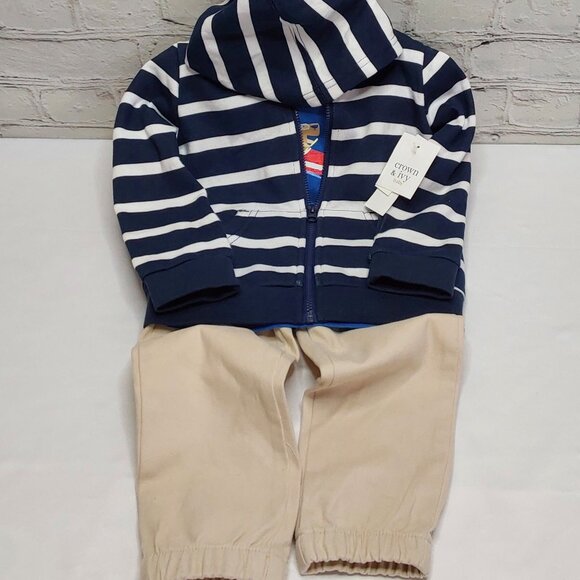 'CROWN & IVY BABY' 'BLUE IVY CANOE' JACKET, TEE & KHAKI'S 3-PIECE OUTFIT